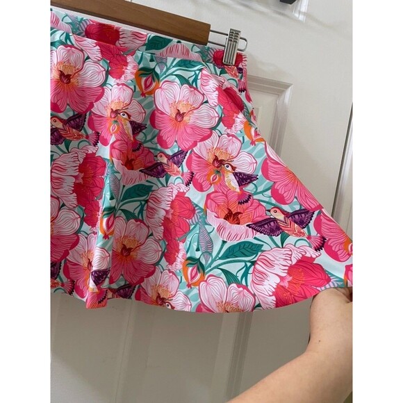 NEW Women L PINK Swim Skirt Swimwear Lake Pool FLORAL BIRDS TROPICAL Coastal - Picture 3 of 7